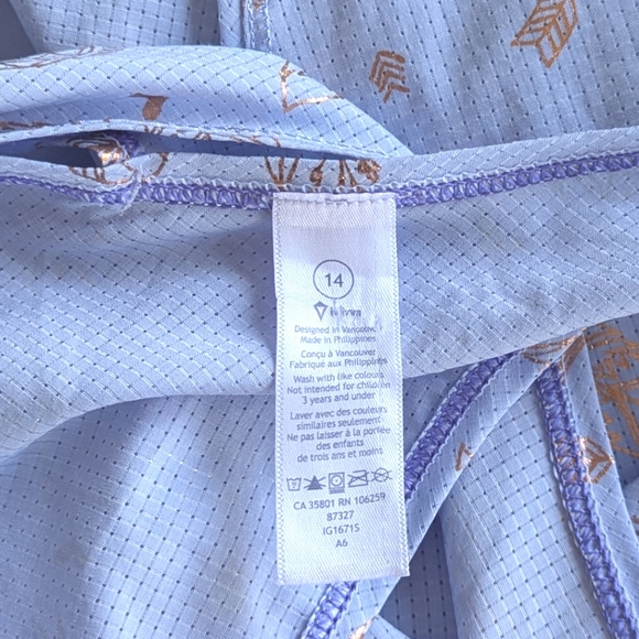 Ivivva Lululemon Girls Periwinkle Bronze Feather Free to Run Crossback Tank Top - Picture 2 of 7